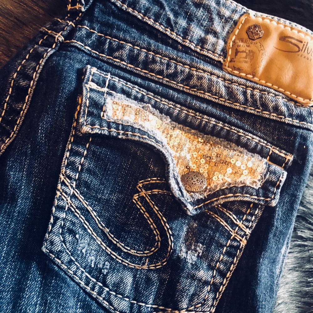Silver jeans dark wash bling glitter size 27/28